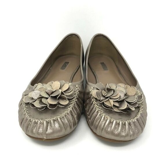 Ecco Ballet Flats Gold Metallic Slip On Leather 8 - Picture 2 of 8